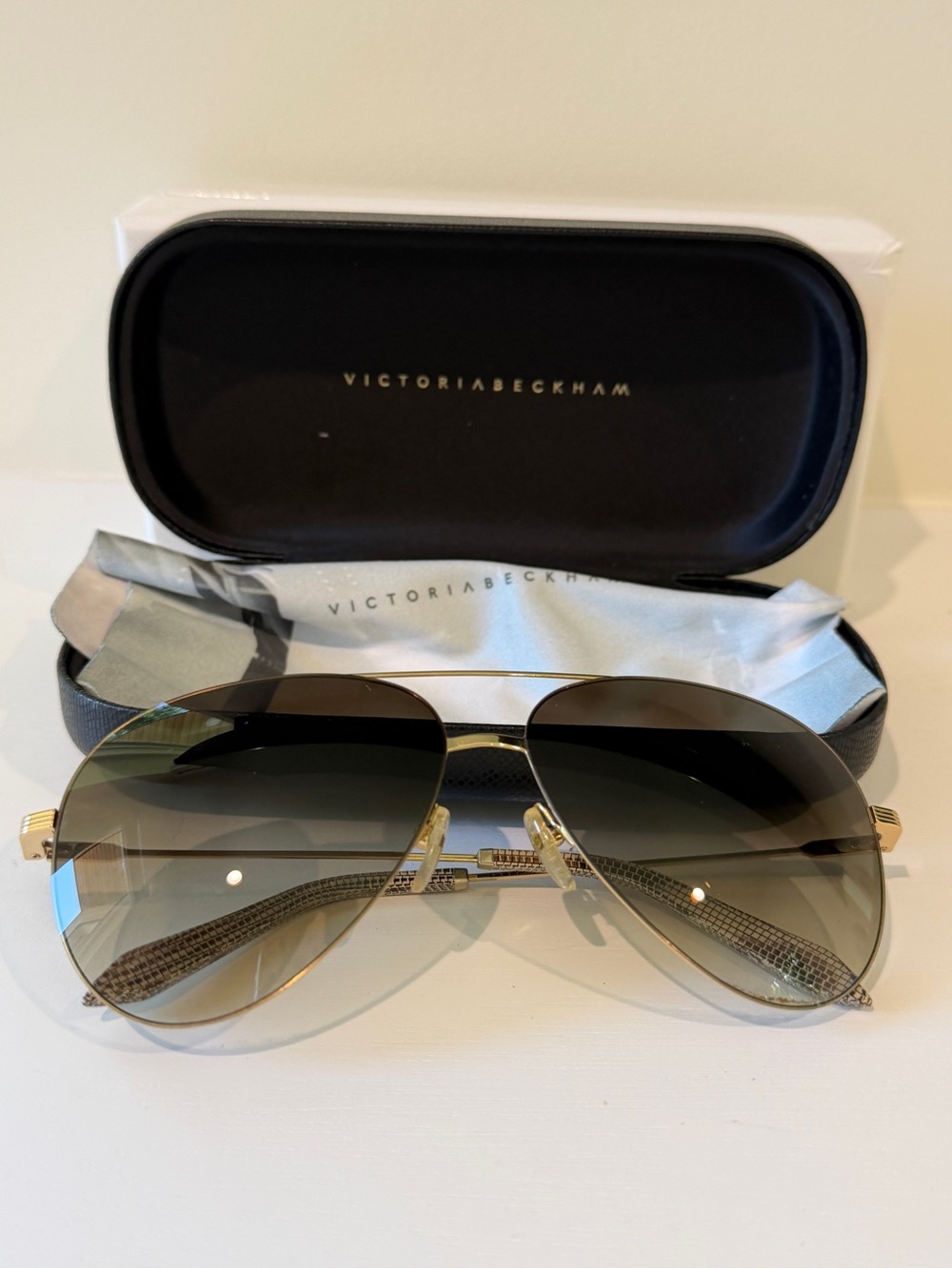 Victoria Beckham Gold Aviator Sunglasses with Gradient Brown Lenses
